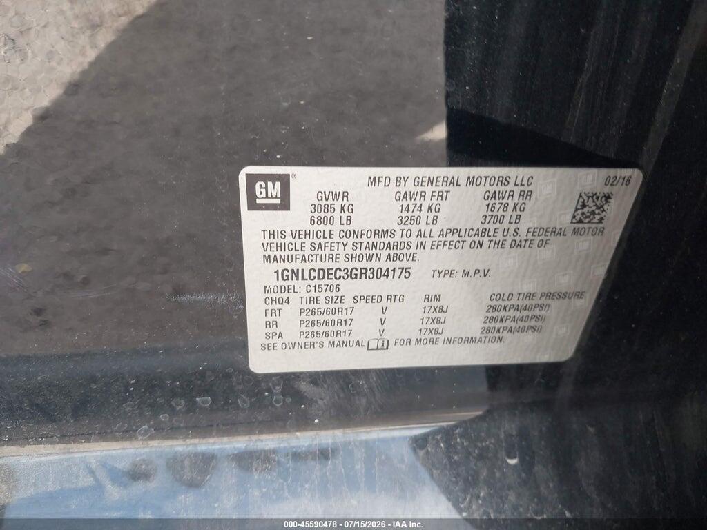 1GNLCDEC3GR304175 2016 CHEVROLET TAHOE photo no. 9