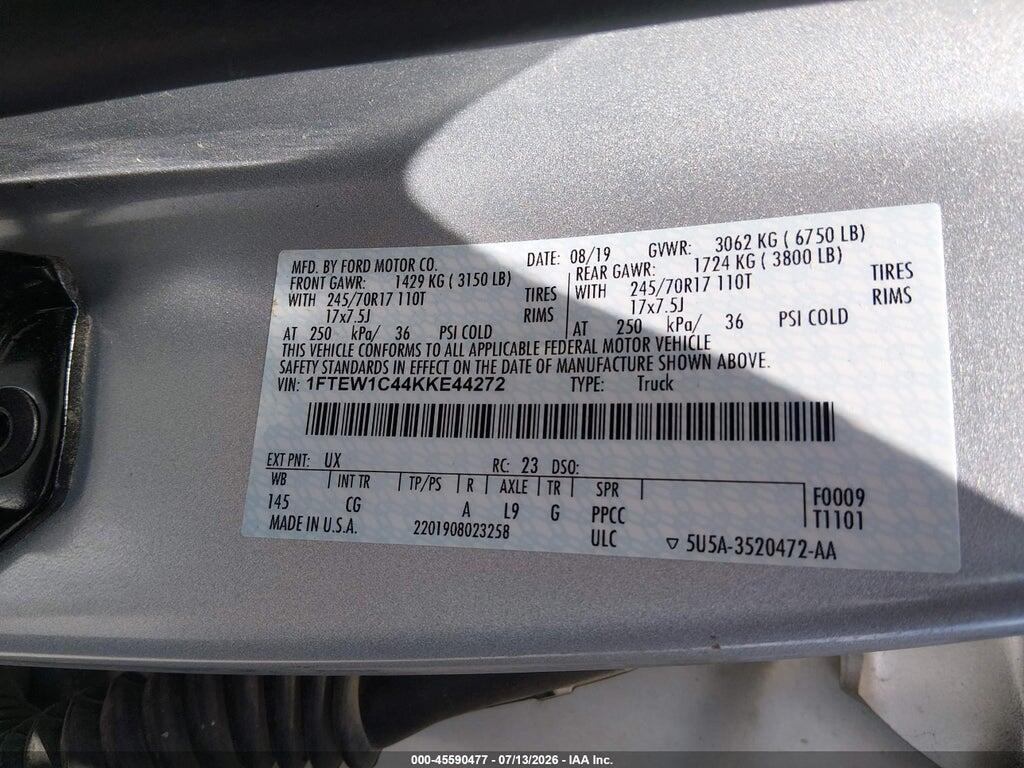1FTEW1C44KKE44272 2019 FORD F-150 photo no. 9