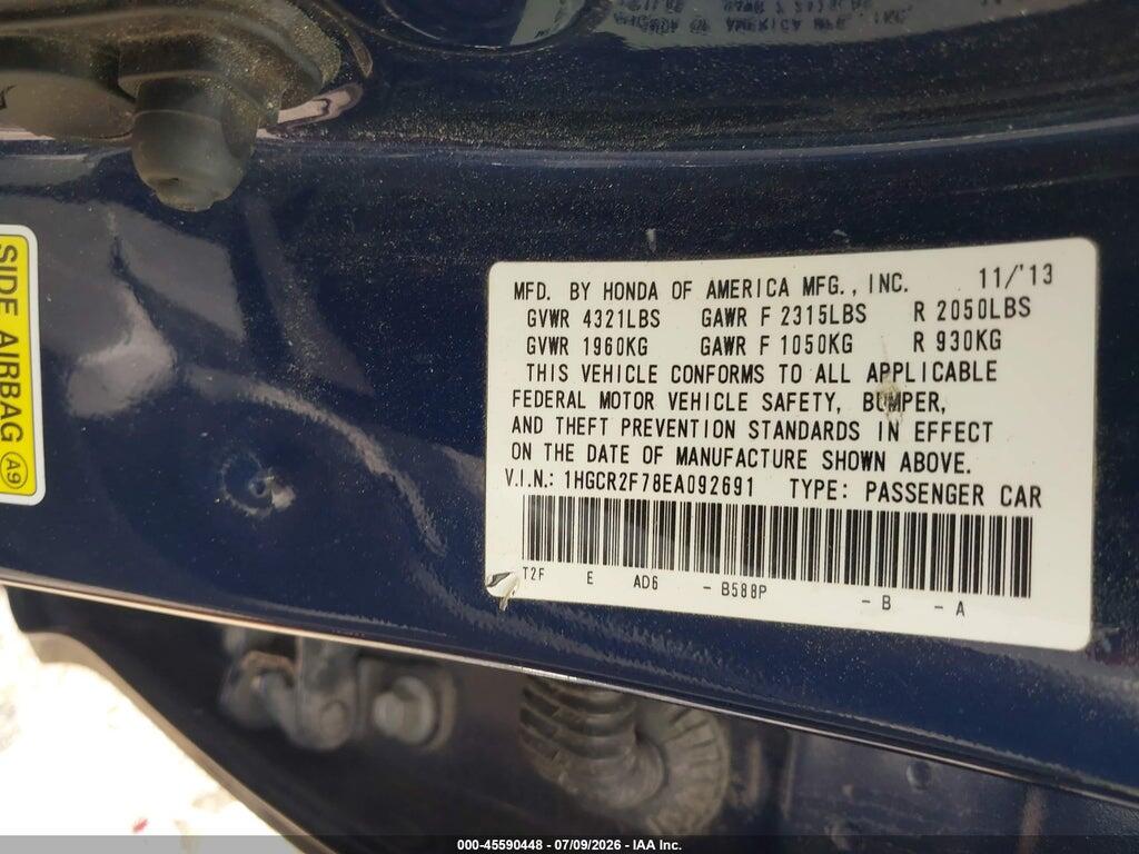 1HGCR2F78EA092691 2014 HONDA ACCORD photo no. 9