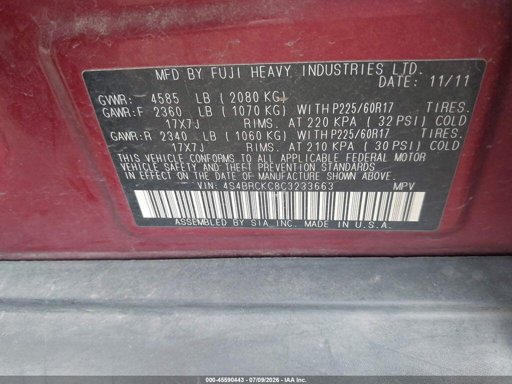 4S4BRCKC8C3233663 2012 SUBARU OUTBACK photo no. 9