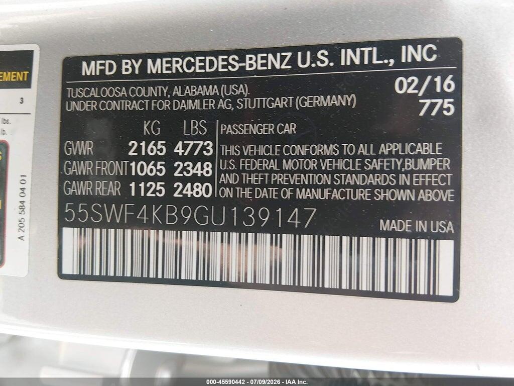 55SWF4KB9GU139147 2016 MERCEDES-BENZ C 300 photo no. 9