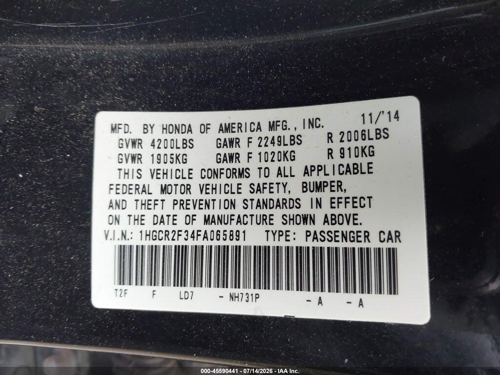 1HGCR2F34FA065891 2015 HONDA ACCORD photo no. 9