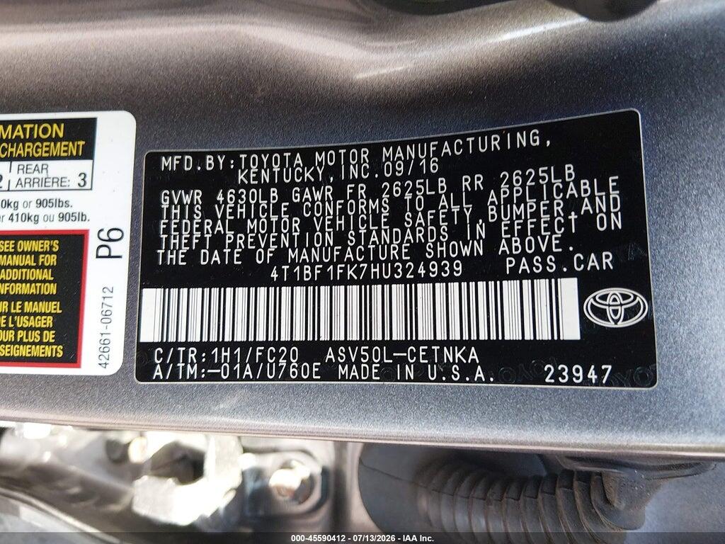 4T1BF1FK7HU324939 2017 TOYOTA CAMRY photo no. 9
