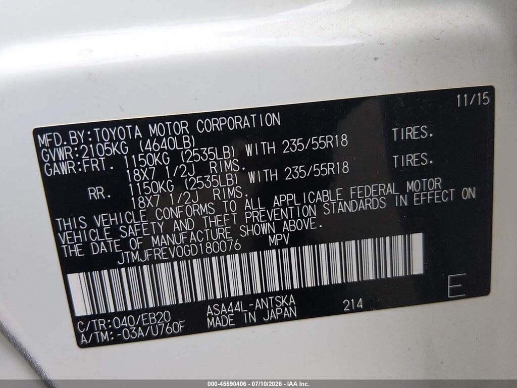 JTMJFREV0GD180076 2016 TOYOTA RAV4 photo no. 9