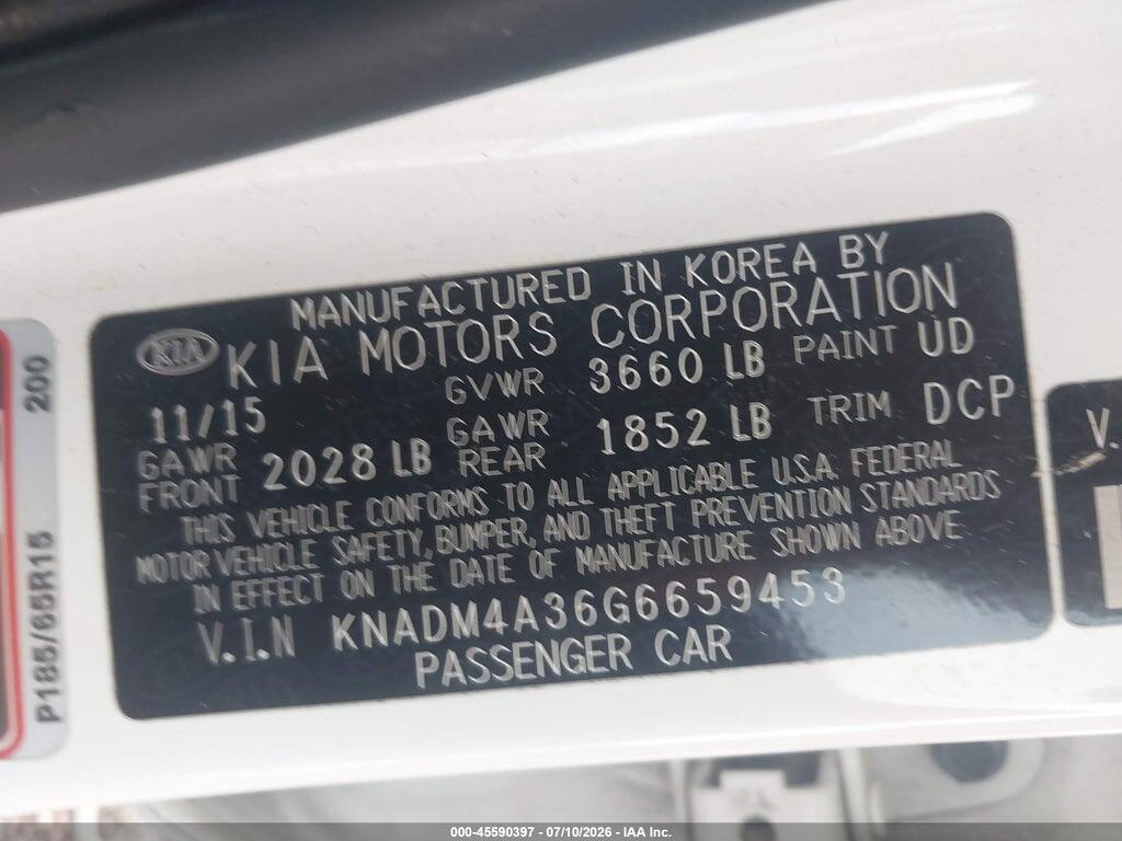 KNADM4A36G6659453 2016 KIA RIO photo no. 9