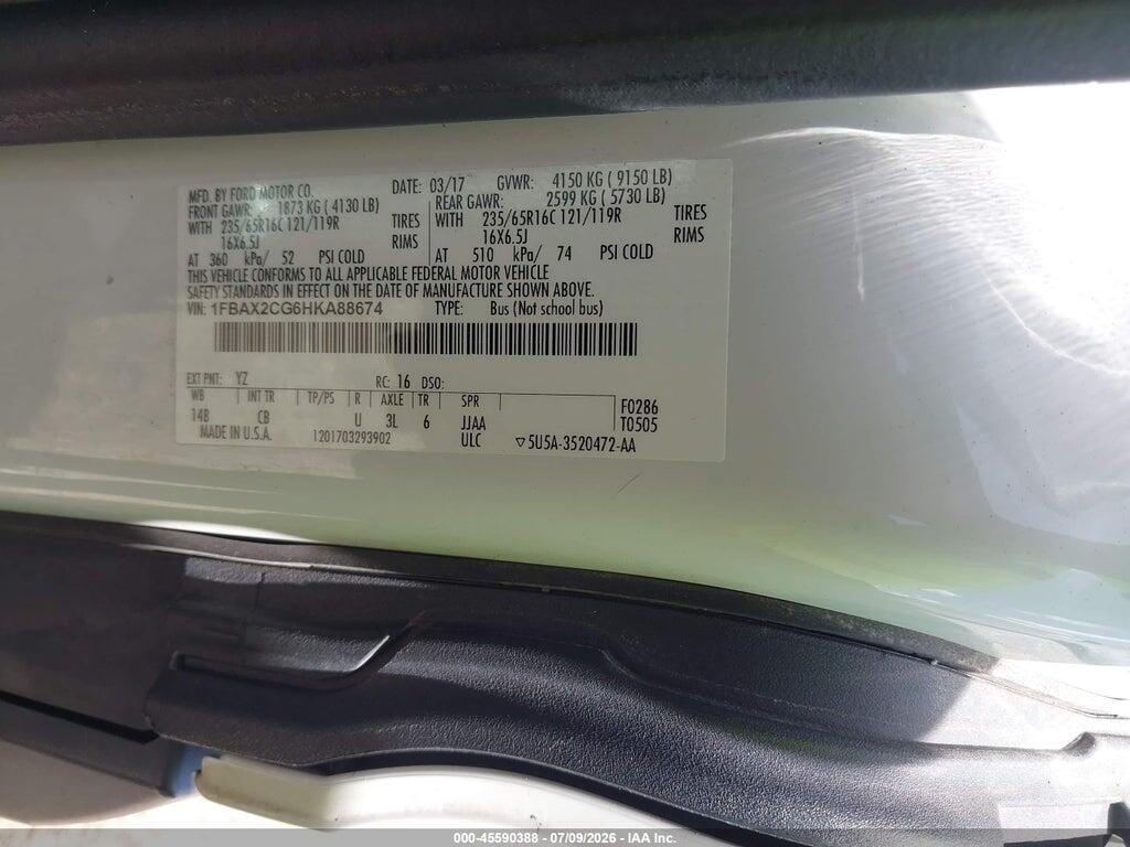 1FBAX2CG6HKA88674 2017 FORD TRANSIT-350 photo no. 9