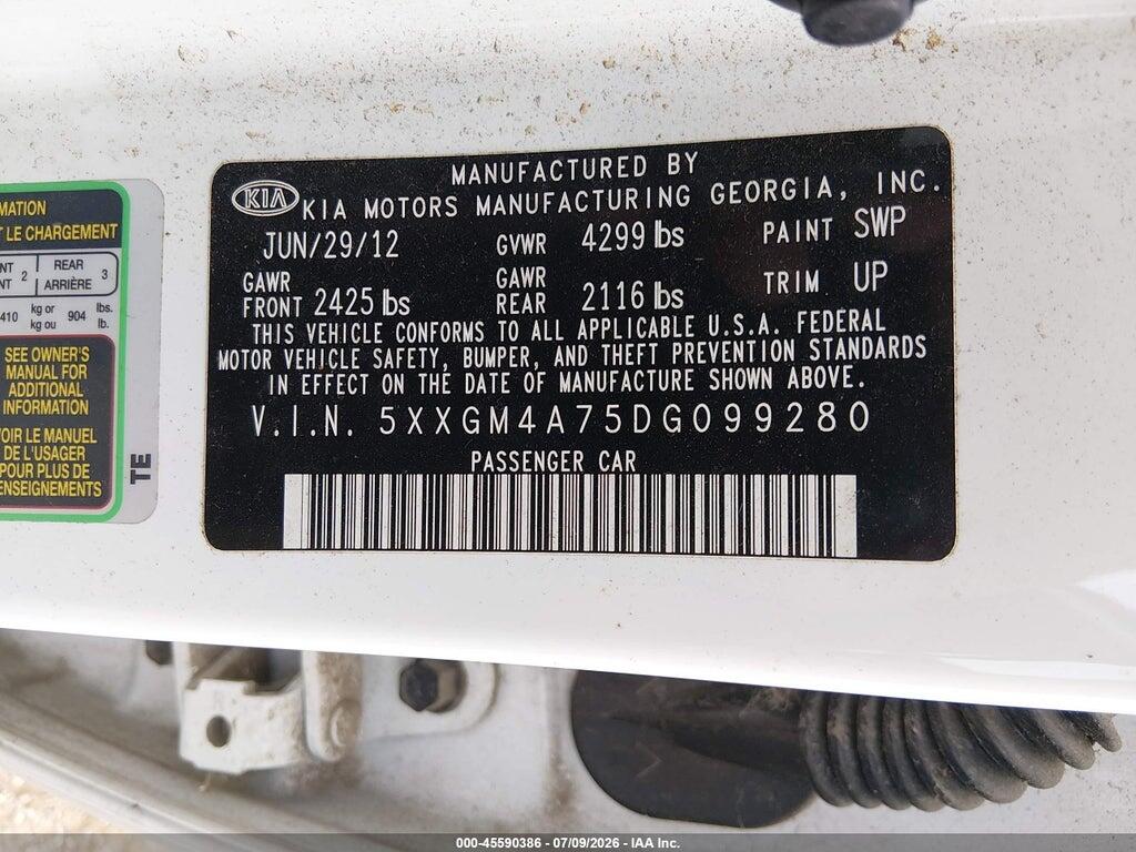 5XXGM4A75DG099280 2013 KIA OPTIMA photo no. 9