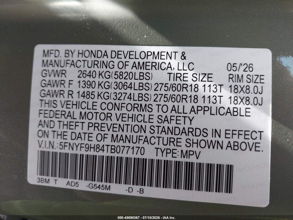5FNYF9H84TB077170 2026 HONDA PASSPORT photo no. 9