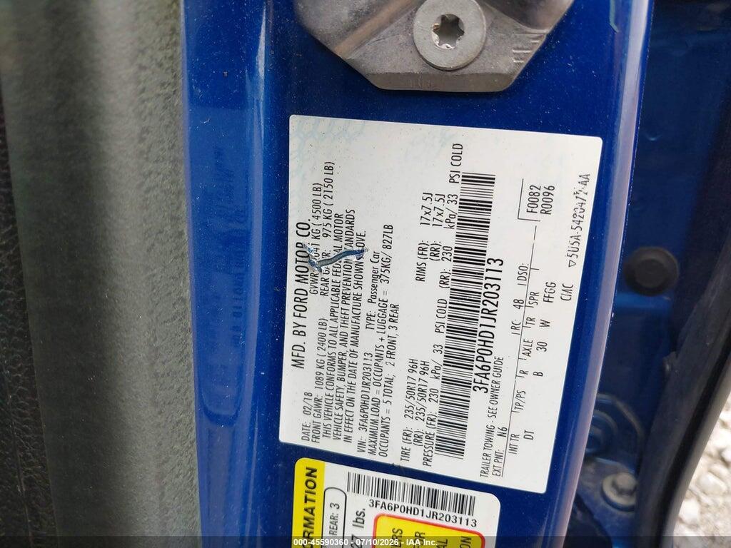 3FA6P0HD1JR203113 2018 FORD FUSION photo no. 9