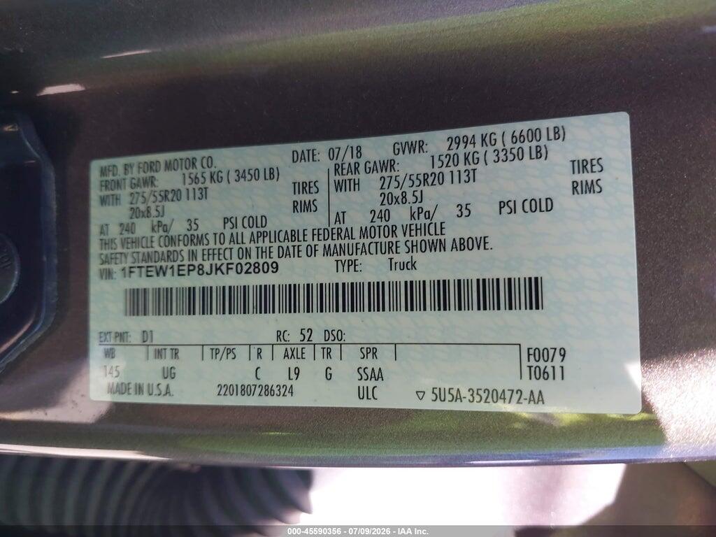 1FTEW1EP8JKF02809 2018 FORD F-150 photo no. 9