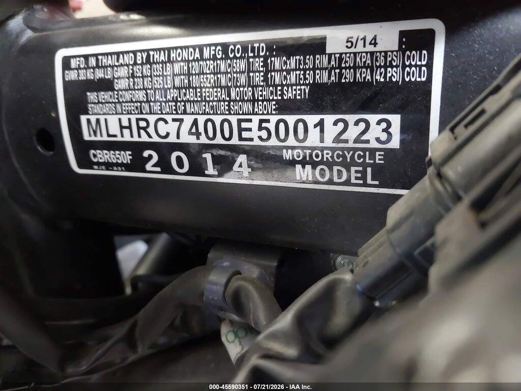 MLHRC7400E5001223 2014 HONDA CBR650 photo no. 10