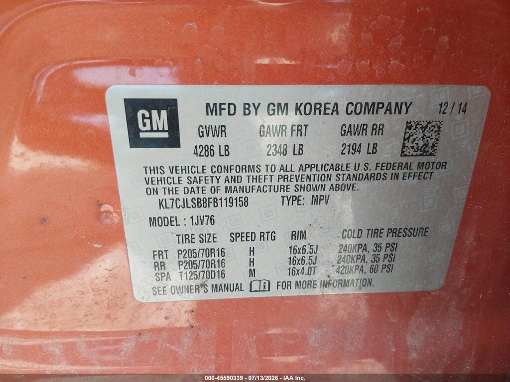 KL7CJLSB8FB119158 2015 CHEVROLET TRAX photo no. 9
