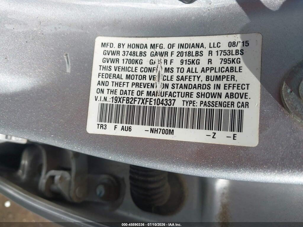19XFB2F7XFE104337 2015 HONDA CIVIC photo no. 9