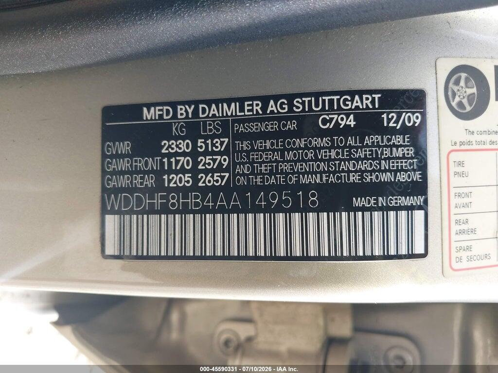 WDDHF8HB4AA149518 2010 MERCEDES-BENZ E 350 photo no. 9
