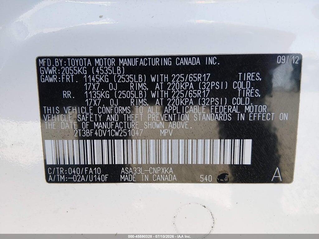 2T3BF4DV1CW251047 2012 TOYOTA RAV4 photo no. 9