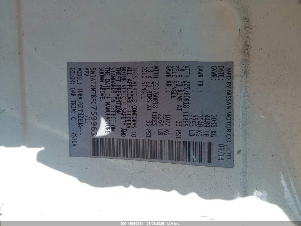 5N1AT2MT8FC759963 2015 NISSAN ROGUE photo no. 9