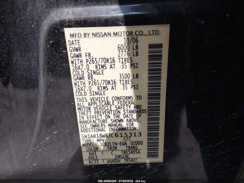 5N1AR18W87C615313 2007 NISSAN PATHFINDER photo no. 9