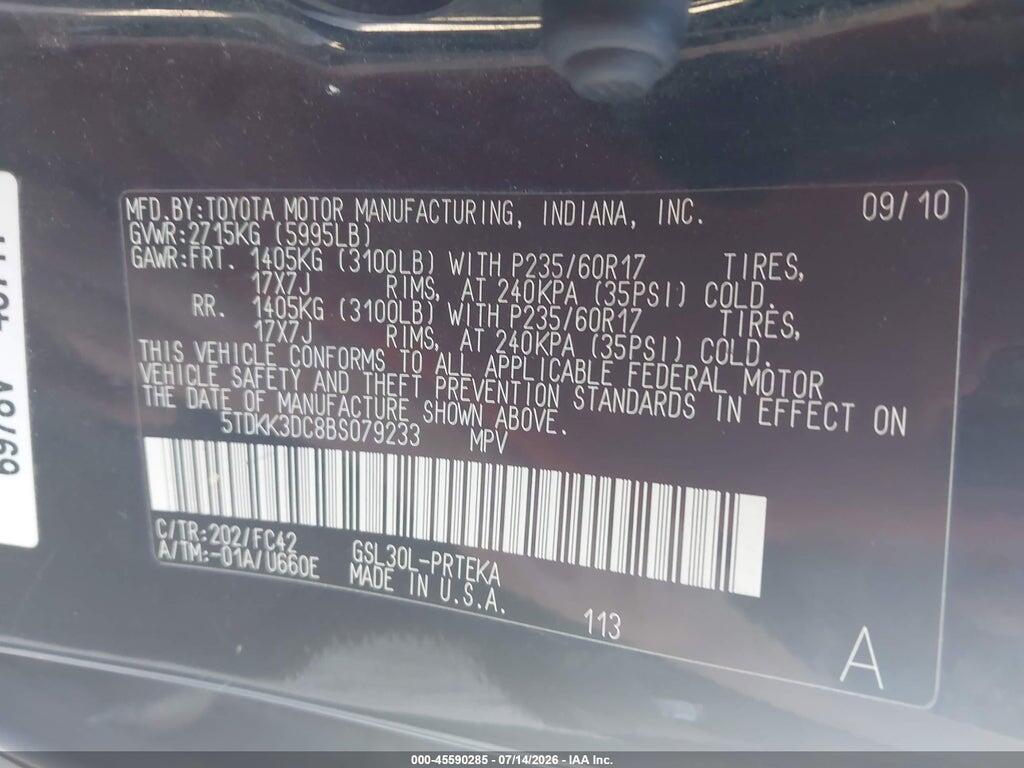 5TDKK3DC8BS079233 2011 TOYOTA SIENNA photo no. 9