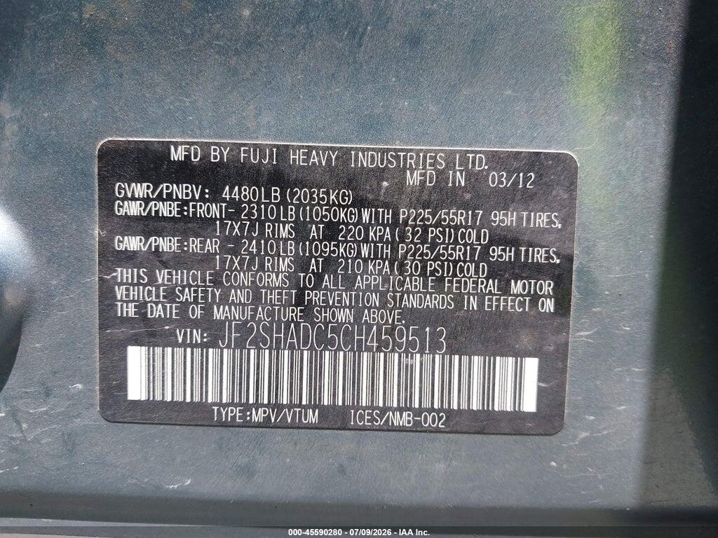 JF2SHADC5CH459513 2012 SUBARU FORESTER photo no. 9