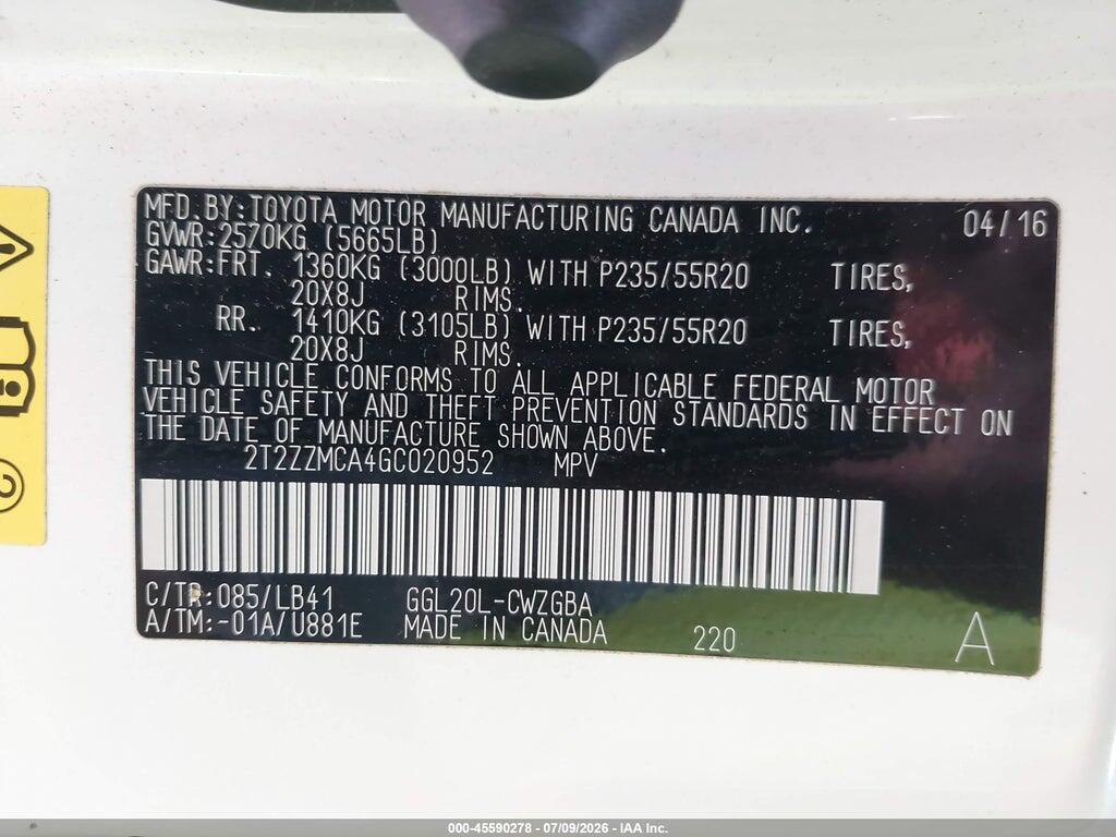 2T2ZZMCA4GC020952 2016 LEXUS RX 350 photo no. 9