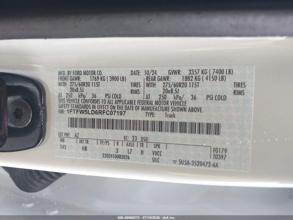 1FTFW5LD6RFC07197 2024 FORD F-150 photo no. 9