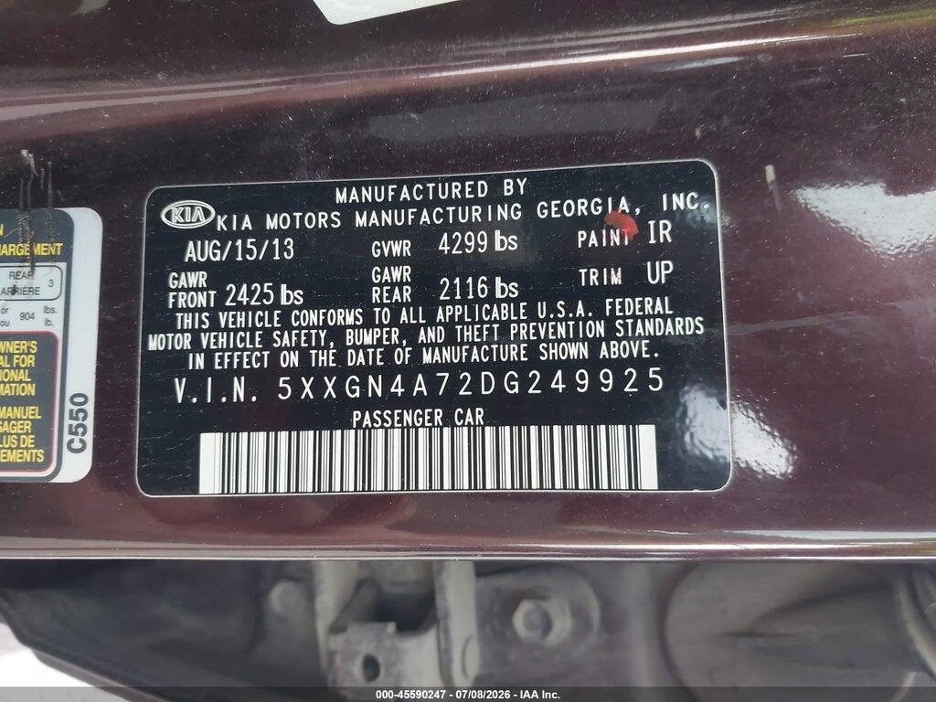 5XXGN4A72DG249925 2013 KIA OPTIMA photo no. 9