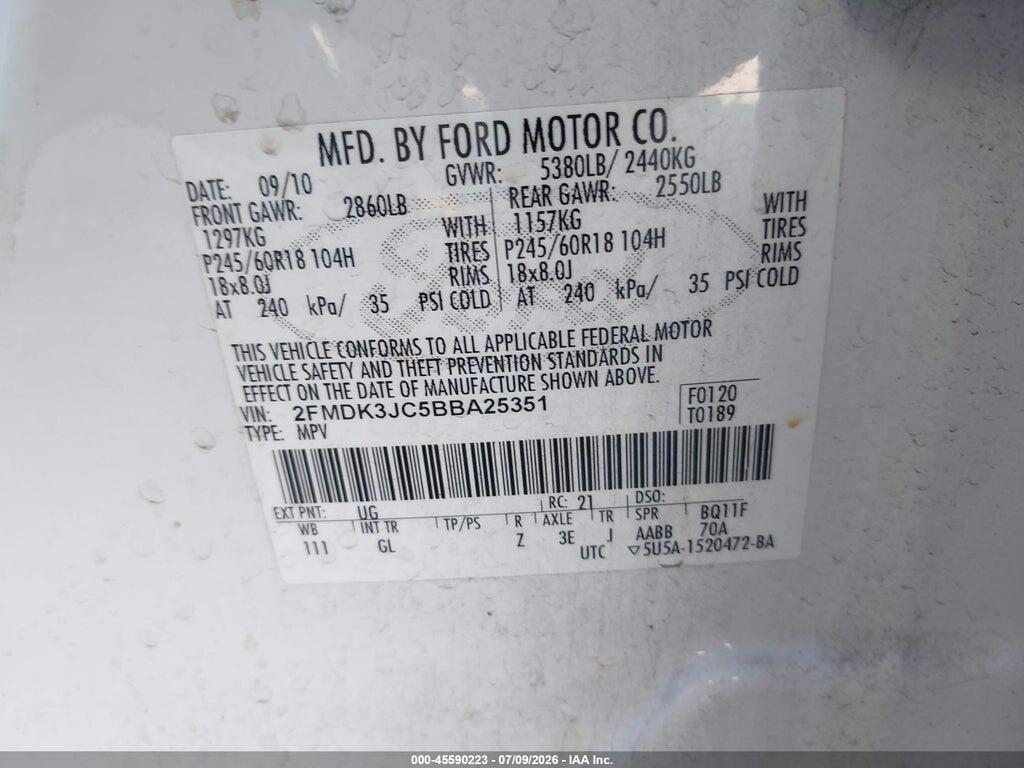 2FMDK3JC5BBA25351 2011 FORD EDGE photo no. 9