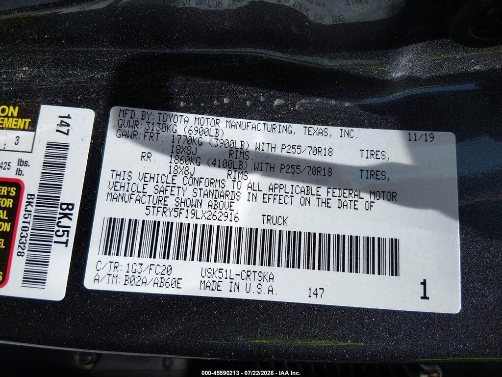 5TFRY5F19LX262916 2020 TOYOTA TUNDRA photo no. 9