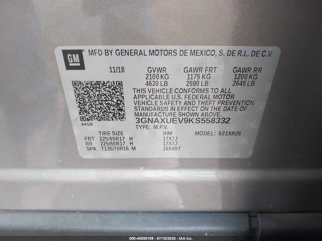 3GNAXUEV9KS558332 2019 CHEVROLET EQUINOX photo no. 9