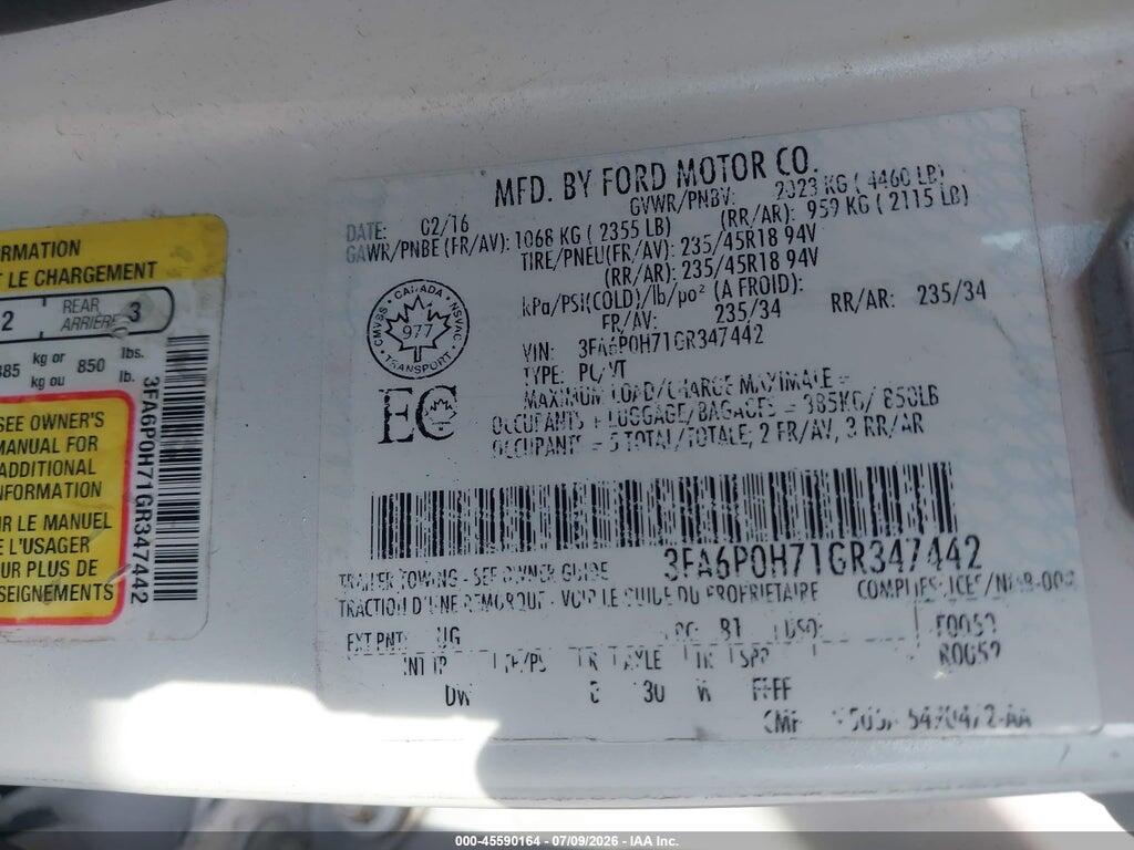 3FA6P0H71GR347442 2016 FORD FUSION photo no. 9
