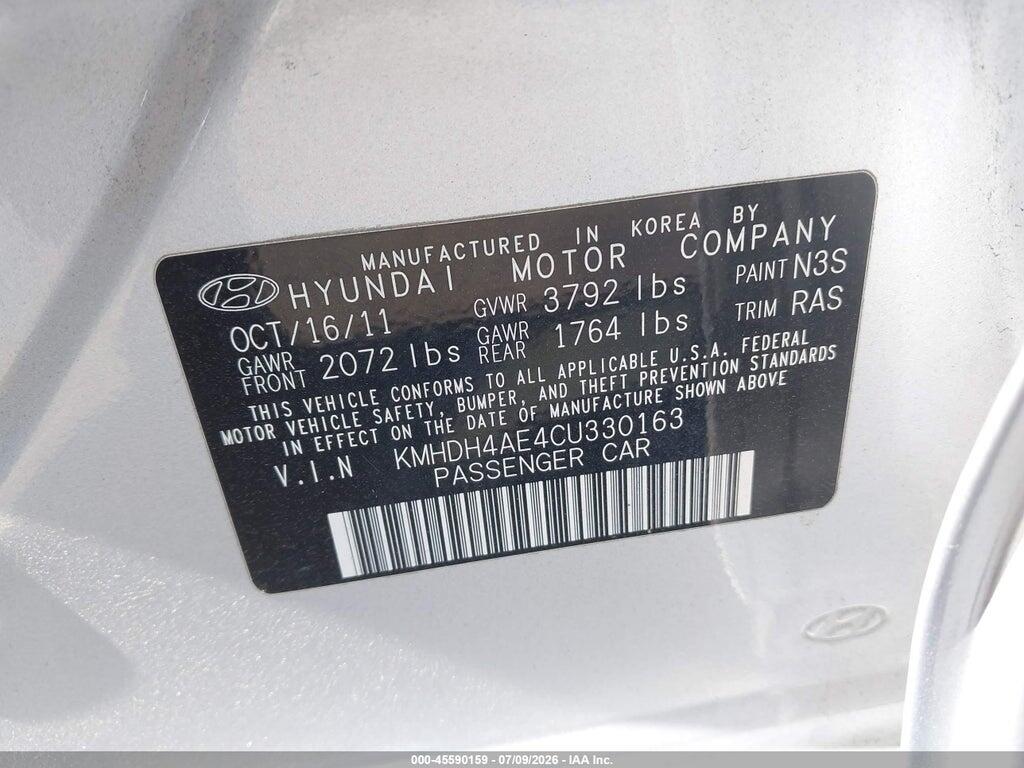KMHDH4AE4CU330163 2012 HYUNDAI ELANTRA photo no. 9