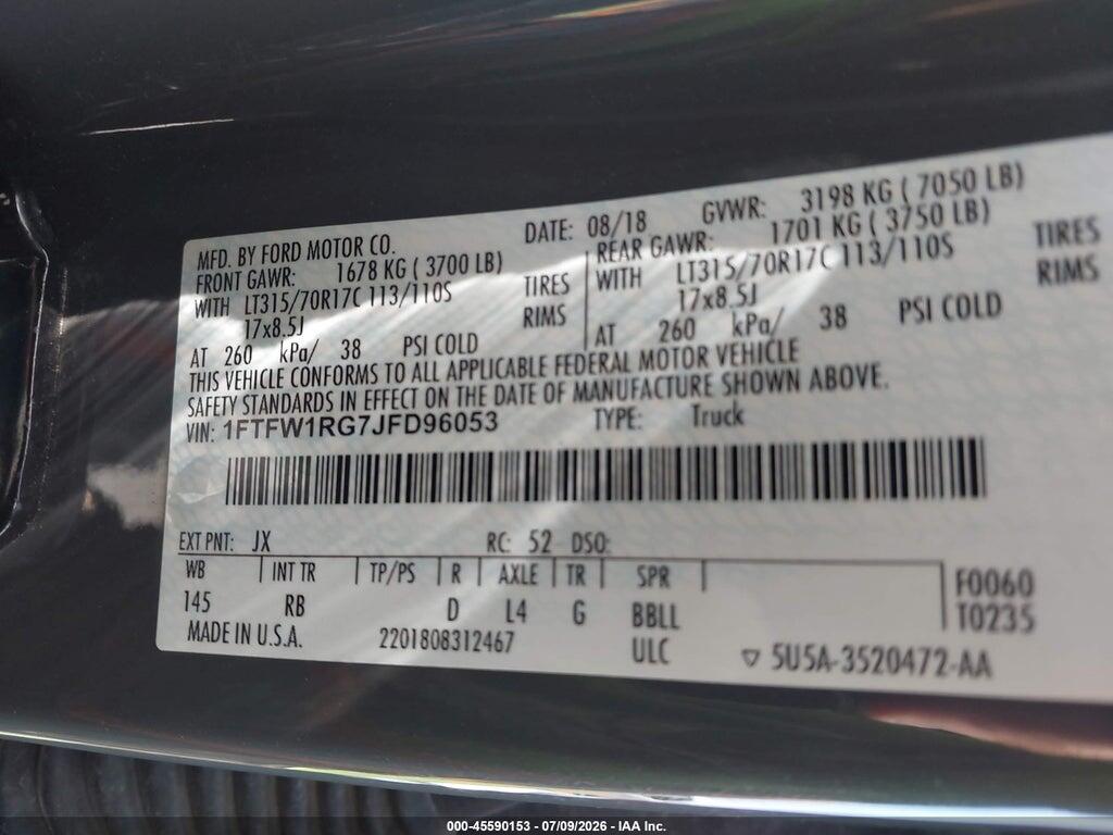 1FTFW1RG7JFD96053 2018 FORD F-150 photo no. 9