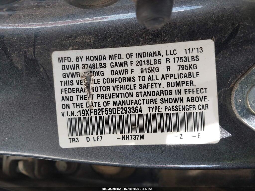 19XFB2F59DE293364 2013 HONDA CIVIC photo no. 9