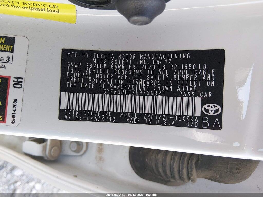 5YFBURHEXHP736821 2017 TOYOTA COROLLA photo no. 9