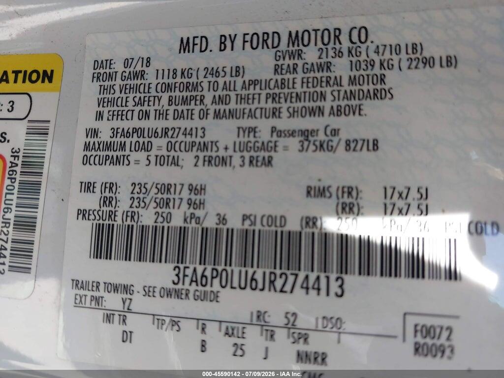 3FA6P0LU6JR274413 2018 FORD FUSION HYBRID photo no. 9