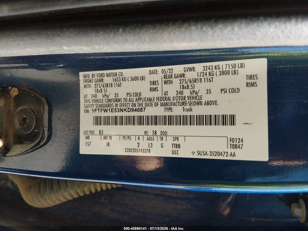 1FTFW1E53NKD94687 2022 FORD F-150 photo no. 9