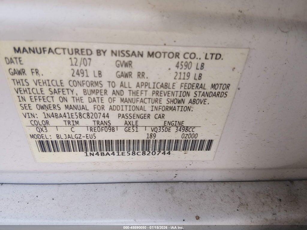 1N4BA41E58C820744 2008 NISSAN MAXIMA photo no. 9