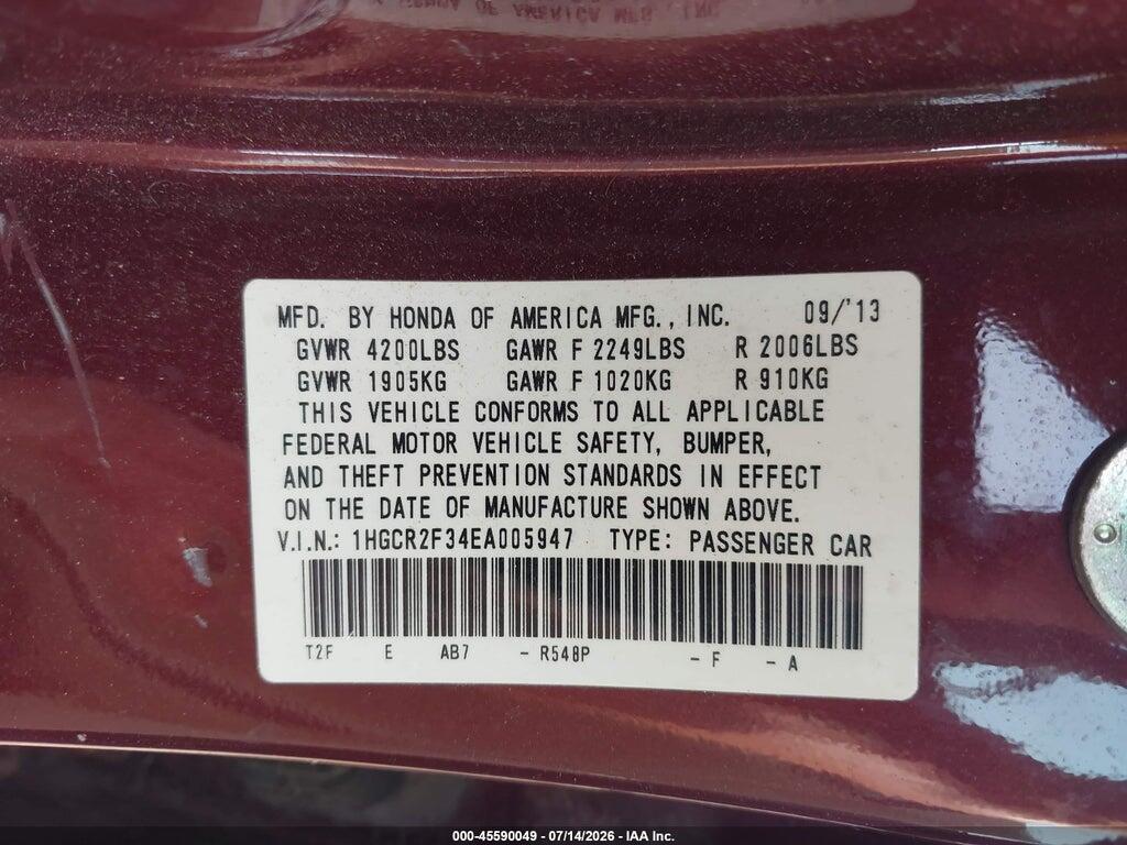1HGCR2F34EA005947 2014 HONDA ACCORD photo no. 9