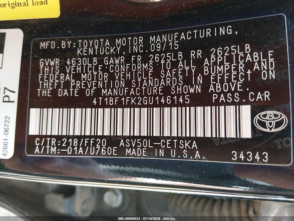 4T1BF1FK2GU146145 2016 TOYOTA CAMRY photo no. 9