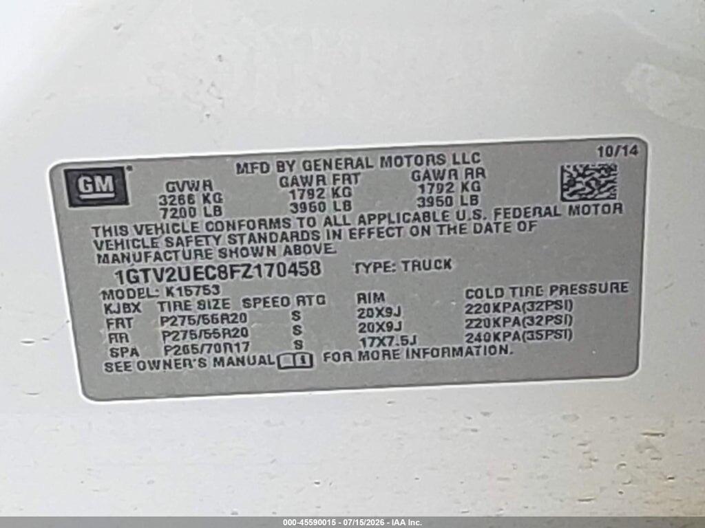 1GTV2UEC8FZ170458 2015 GMC SIERRA 1500 photo no. 9