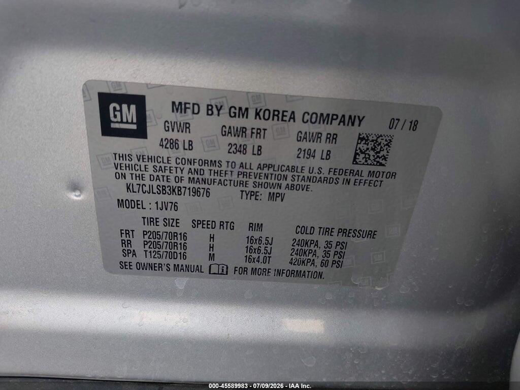 KL7CJLSB3KB719676 2019 CHEVROLET TRAX photo no. 9