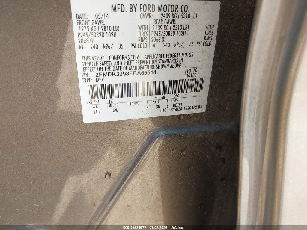 2FMDK3J98EBA65514 2014 FORD EDGE photo no. 9