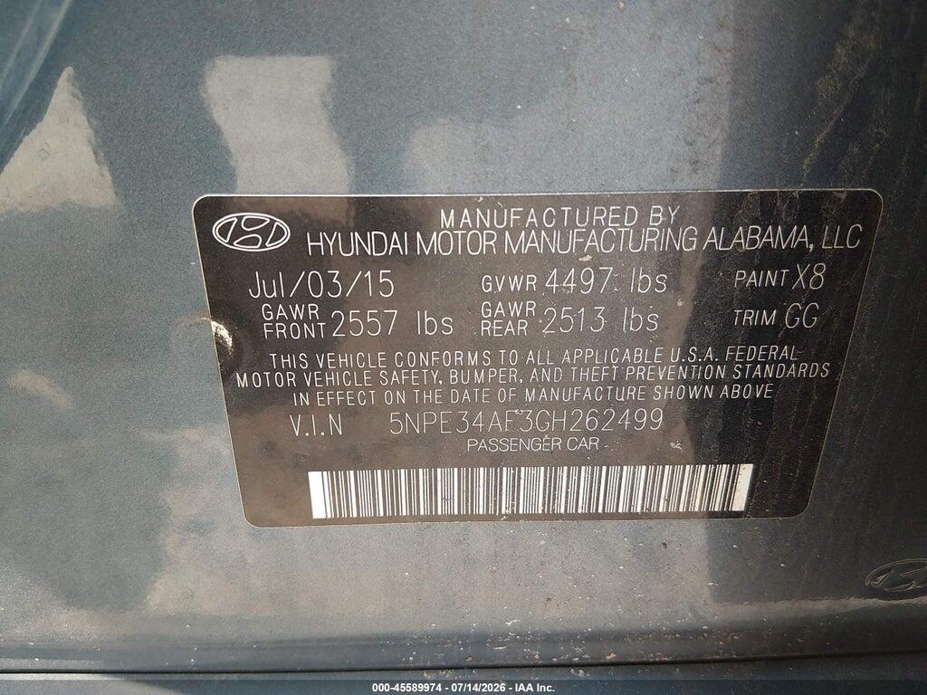 5NPE34AF3GH262499 2016 HYUNDAI SONATA photo no. 9
