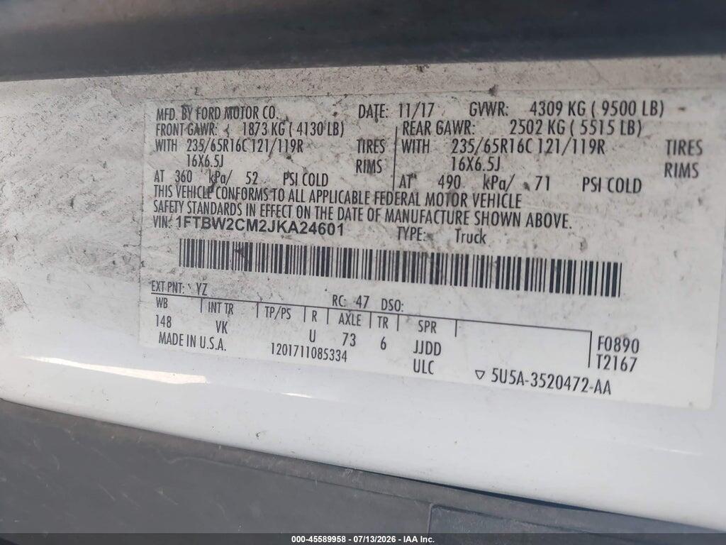 1FTBW2CM2JKA24601 2018 FORD TRANSIT-350 photo no. 9
