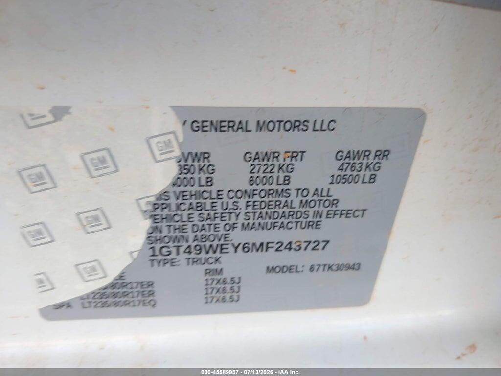 1GT49WEY6MF243727 2021 GMC SIERRA 3500HD photo no. 8