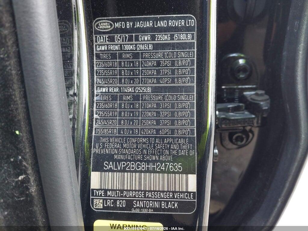 SALVP2BG8HH247635 2017 LAND ROVER RANGE ROVER EVOQUE photo no. 9