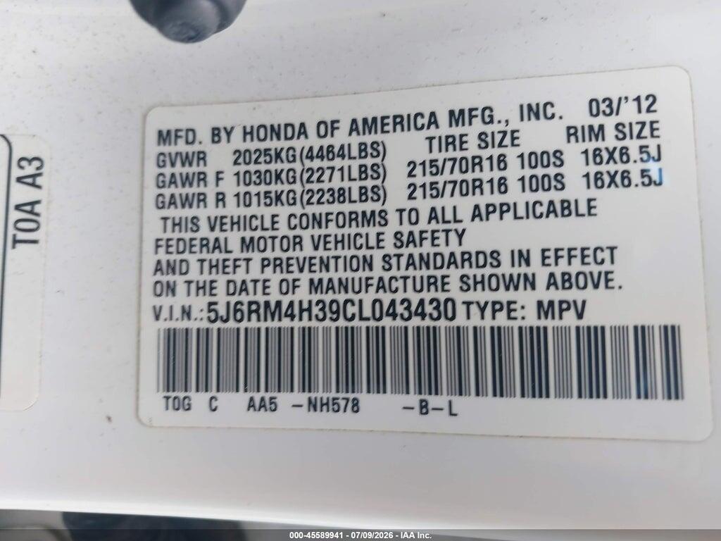 5J6RM4H39CL043430 2012 HONDA CR-V photo no. 9