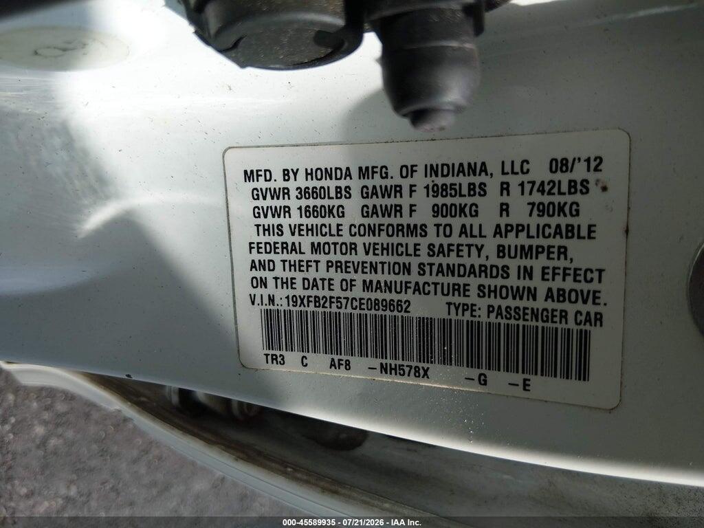 19XFB2F57CE089662 2012 HONDA CIVIC photo no. 9