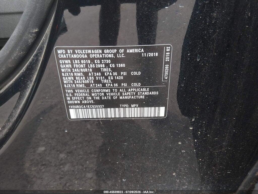 1V2UR2CA1KC520327 2019 VOLKSWAGEN ATLAS photo no. 9