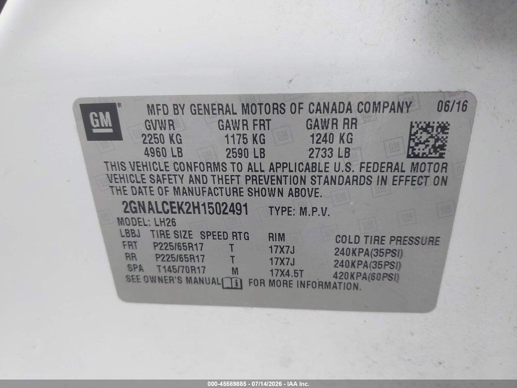 2GNALCEK2H1502491 2017 CHEVROLET EQUINOX photo no. 9